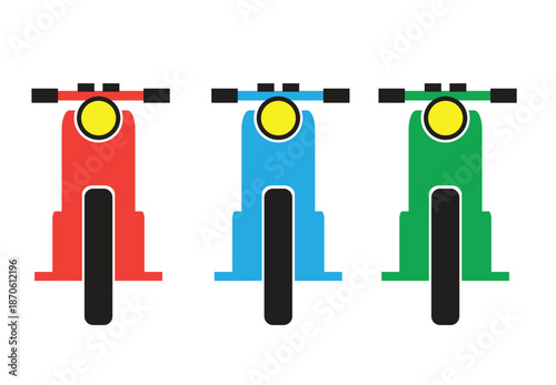 Motorbikes or scooter front view concept. Editable clip art.