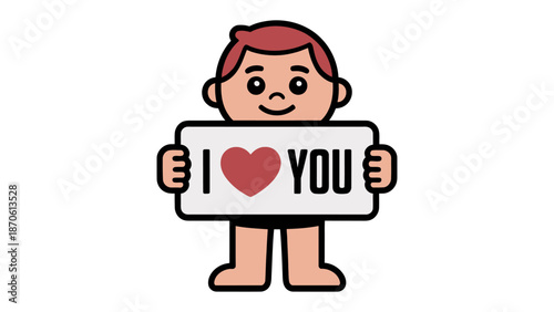 Love message Illustration: A delightful illustration of a person tenderly displaying a sign with a message of love, expressing affection and warmth.