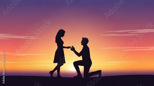 Man Proposing to Woman at Sunset Silhouette