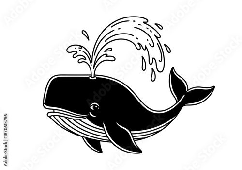 illustration of a happy whale spouting water, clipart style