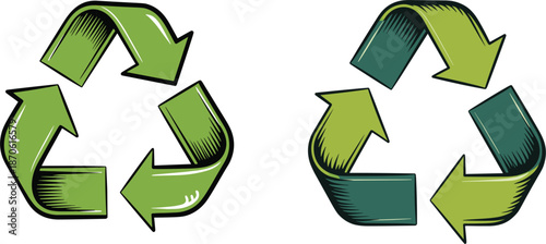 Green recycle symbol set, sustainable environment icon vector illustrations, ecological reuse and waste reduction signs
