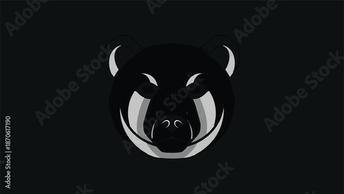 Black and white illustration of a stylized bear head with horns, minimalist design.