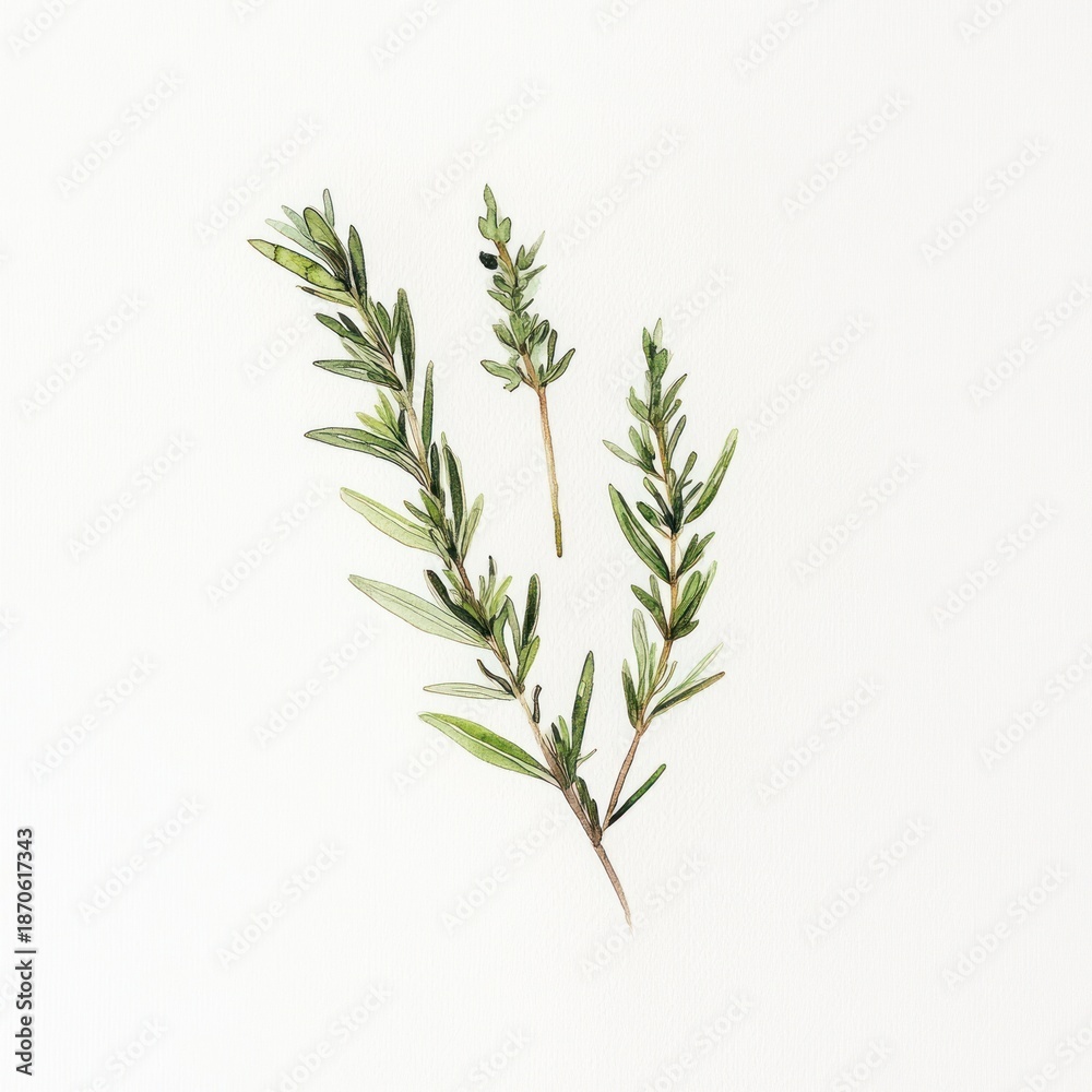Fototapeta premium Fresh rosemary sprigs, white background, cooking, food blog