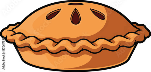 Cartoon freshly baked apple pie with golden crust and steam vents