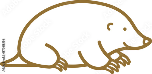 Minimalist Brown Line Art Illustration of a Cute Cartoon Mole Animal