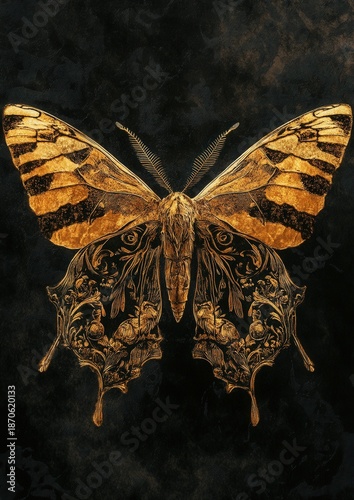 A mesmerizing macro shot of a single butterfly, showcasing the intricate detail of its wings against a dark background.