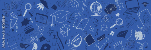 education seamless repeat patterns of school tools and science symbols