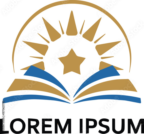 education star sun book crest logo for publishing academy