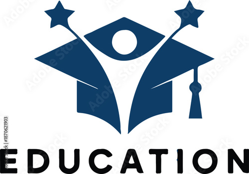 education symbol student celebrating above open book and stars