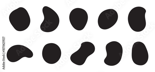 Abstract blob shapes silhouette set, organic fluid forms collection, modern minimal design elements, creative background shapes, black vector illustration