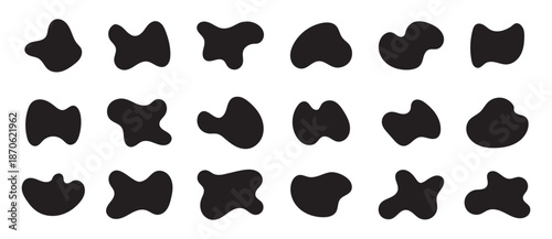 Random organic blob shapes. Black cube drops. Liquid organic amoeba silhouette blob in modern style. Various shapes of irregular blobs. organic blob shape irregular form abstract vector illustration