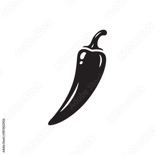 Black and white hot chili pepper icon simple spicy vegetable silhouette
