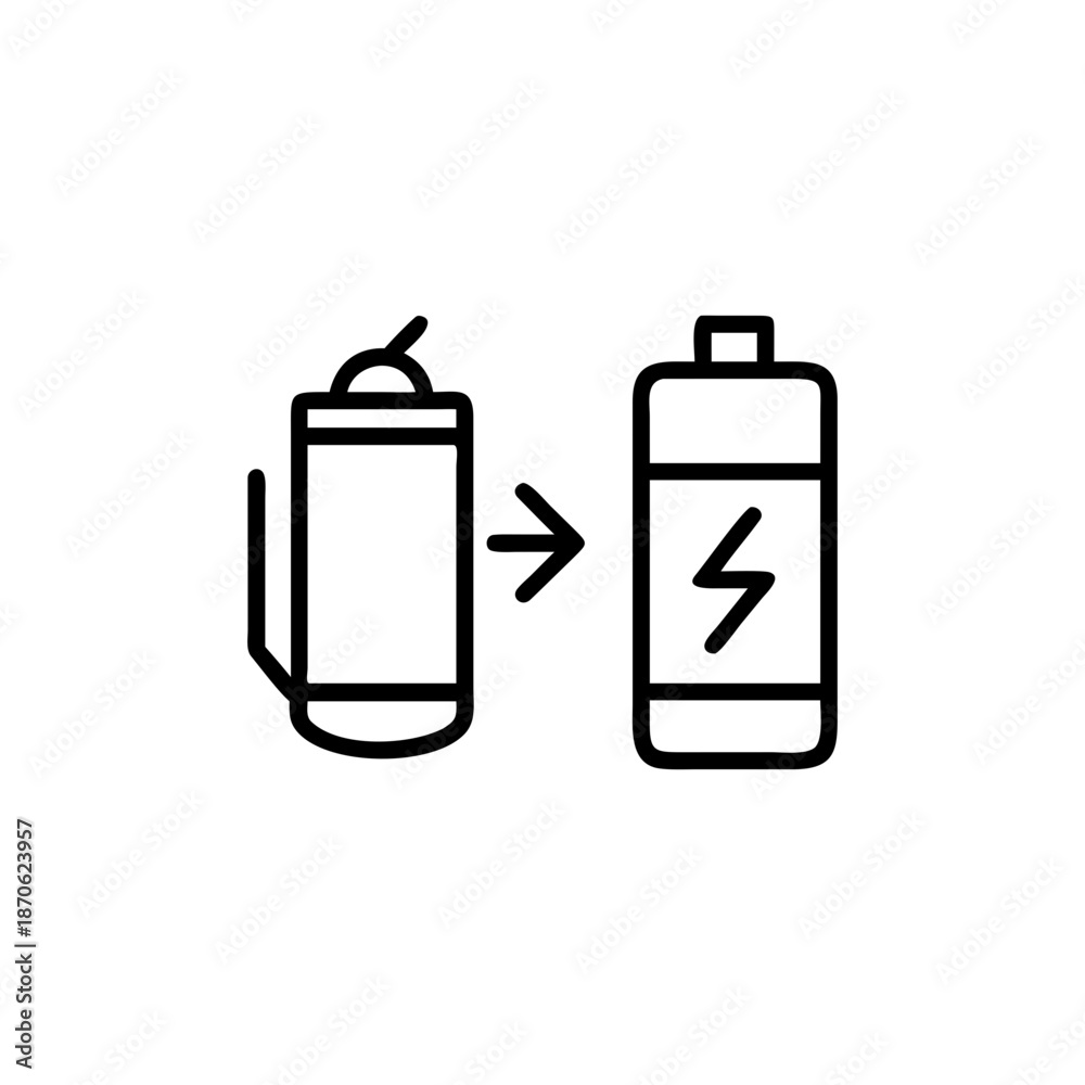 Fototapeta premium Clean line icon of a battery half charging upward energy symbol On white Background Vector illustration