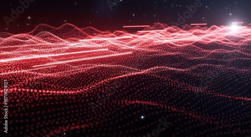 Abstract red light trails flowing through dark space digital art