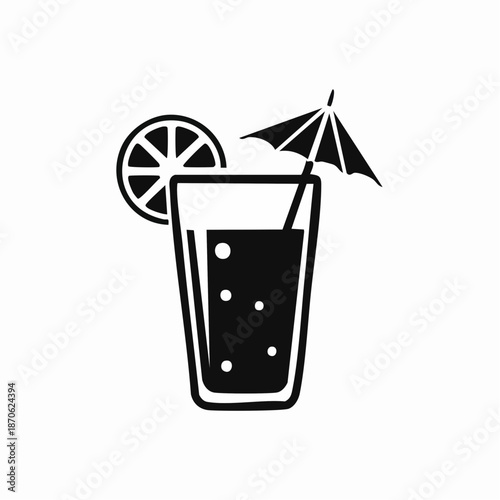Refreshing Summer Cocktail Illustration: Black and White Drink with Citrus Slice