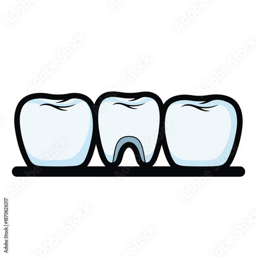 A cartoon drawing of three teeth with a black outline