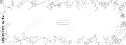 手描きの草木イラスト。植物のベクター背景イラスト。植物フレーム。Hand drawn plant illustration. Botanical vector background illustration. Plant frame.