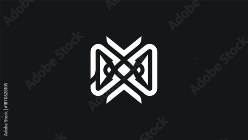 Abstract geometric logo design with intricate interwoven lines and shapes, modern style.