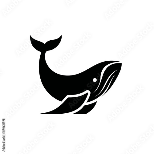 Black minimalist whale icon vector illustration. Simple aquatic mammal graphic design element for ocean and sea themes.