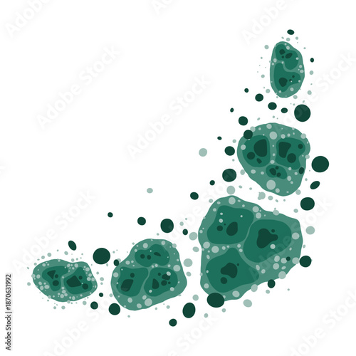 Green mold frame and mildew growth pattern in damp building. Fungal spores vector illustration.