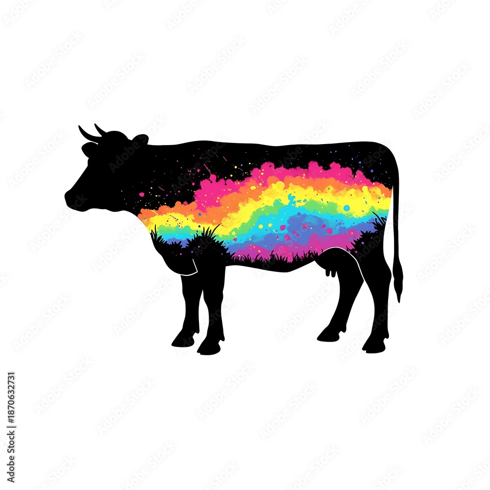 custom made wallpaper toronto digital虹色の奔流、牛のシルエット