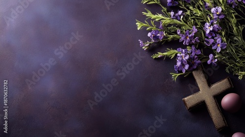 Wallpaper Mural Wooden Christian Cross with Lavender on Dark Textured Background Torontodigital.ca