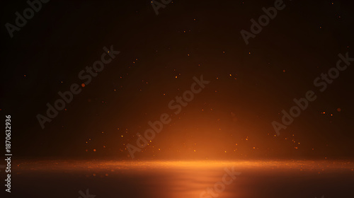Orange and black background with subtle glowing orange particles in minimalist futuristic style