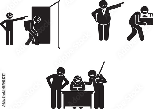 Workplace Conflict and Argument Icons Set Showing People Disagreement and Social Issues