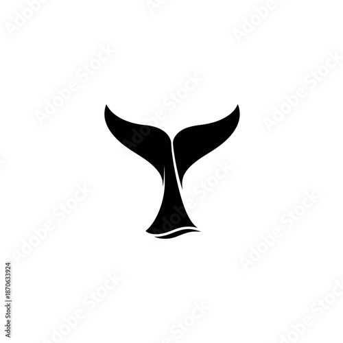 Black silhouette of a whale tail or fluke, abstract marine animal symbol, elegant minimalist design on white background, ocean life icon.