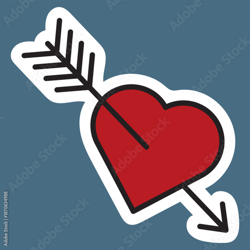 A red heart pierced by an arrow on a blue background