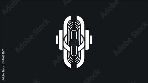 Abstract white design on black background representing strength and balance.