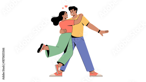 Couple's Embrace of Love and Joy: A loving couple, embraces each other, their hearts intertwined in a moment of pure bliss and connection. The illustration captures the essence of romance, happiness.