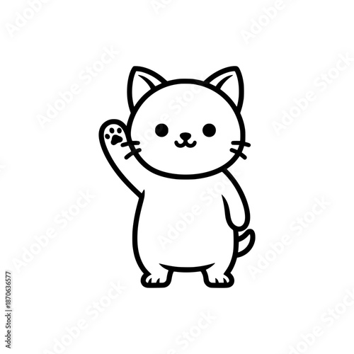 Waving Lucky Cat Kitty Character Line Art Drawing