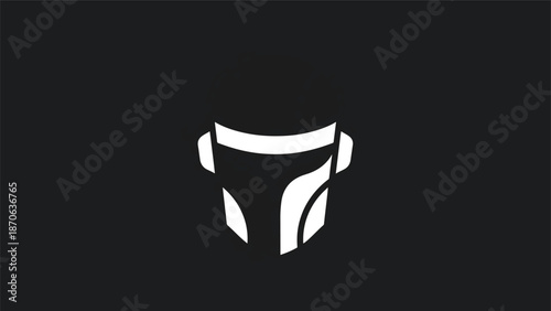 Abstract white helmet design on black background, minimalist illustration.