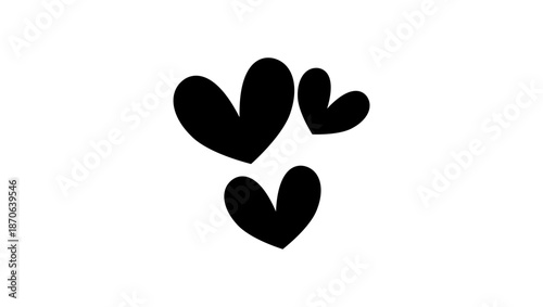 Valentine three hearts, black isolated silhouette