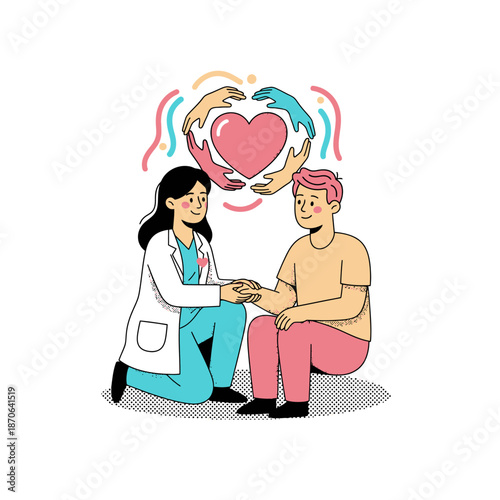 Compassionate healthcare you deserve concept with flat vector illustration of healthcare professionals providing empathetic medical care, patient support, and wellness services for better health