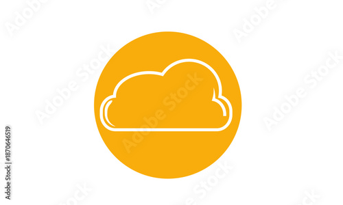 Cloud Computing Icon on Yellow Background – Minimal Flat Cloud Storage and Online Data Vector Illustration