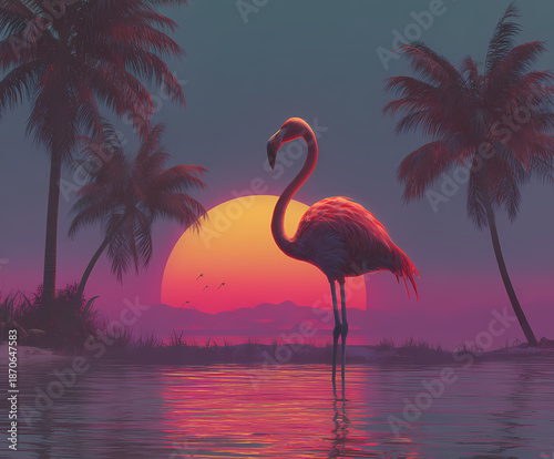 flamingo miami vice themed artwork minimalist overhead
