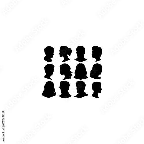 A diverse collection of human head silhouettes representing profiles and identities