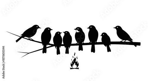 Birds On Branch Silhouette Birds On Branch Fire Graphic Nature Tree Illustration Vector Design Wildlife Animal Clipart Image Icon