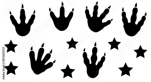 Dinosaur Footprint Vector Illustration Paw Prints Footprints Dino Graphic Symbol Animal Design Wildlife Element Prehistoric Ancient Black and White Isolated Clip Art