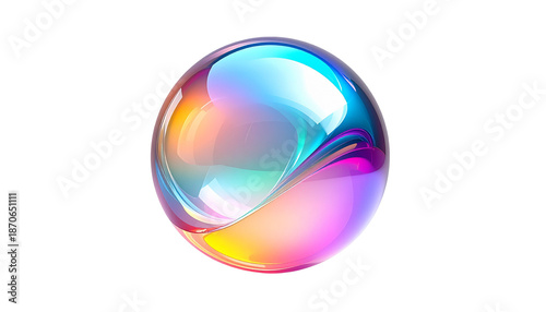 A glossy sphere with vibrant color gradients reflecting light on black