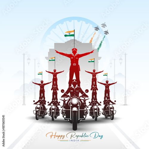 Abstract Indian republic day, patriotic parade at India Gate, and freedom celebration background.