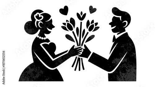 Romantic Gift: A Man Gifting a Woman a Bouquet of Flowers, symbolizing love and appreciation. Capturing a timeless moment.