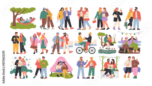 Diverse Couples' Moments: A collection of various couples enjoying each other's company in different settings. These scenes highlight moments of connection, romance, and shared experiences.