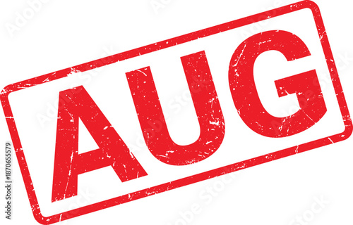 Red Distressed Rubber Stamp with AUG Text Representing August Month Date