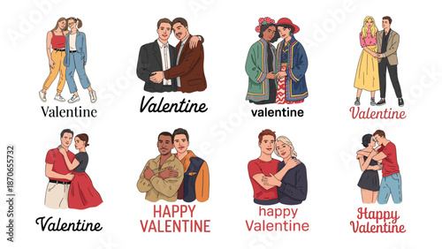 Embracing Affection: Diverse couples celebrate Valentine's Day. Featuring tender moments of love and companionship, embodying inclusivity and unity. 