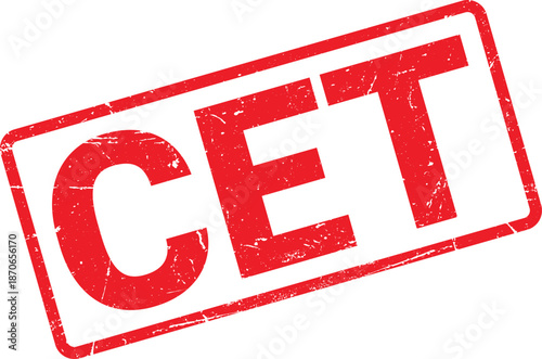 Red Rubber Stamp With the Word CET and Distressed Texture on White Background