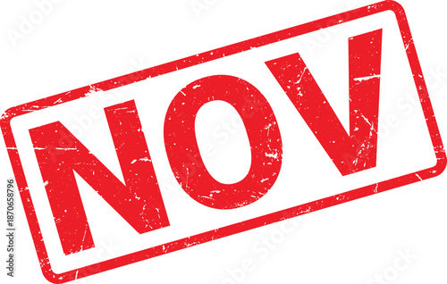 Red Distressed Rubber Stamp with the Text NOV on White Background