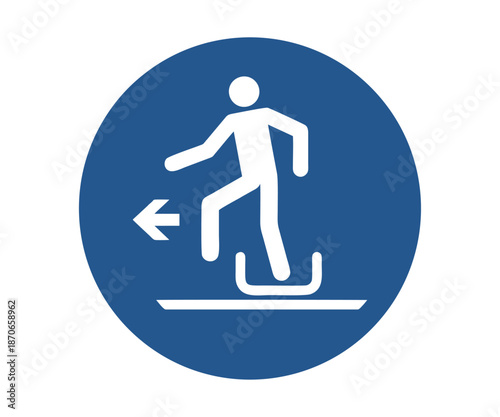 ISO 7010 M050 Alighting from toboggan to the left sign. ISO mandatory safety signs alighting from toboggan to the left symbol and pictogram vector design and illustration.